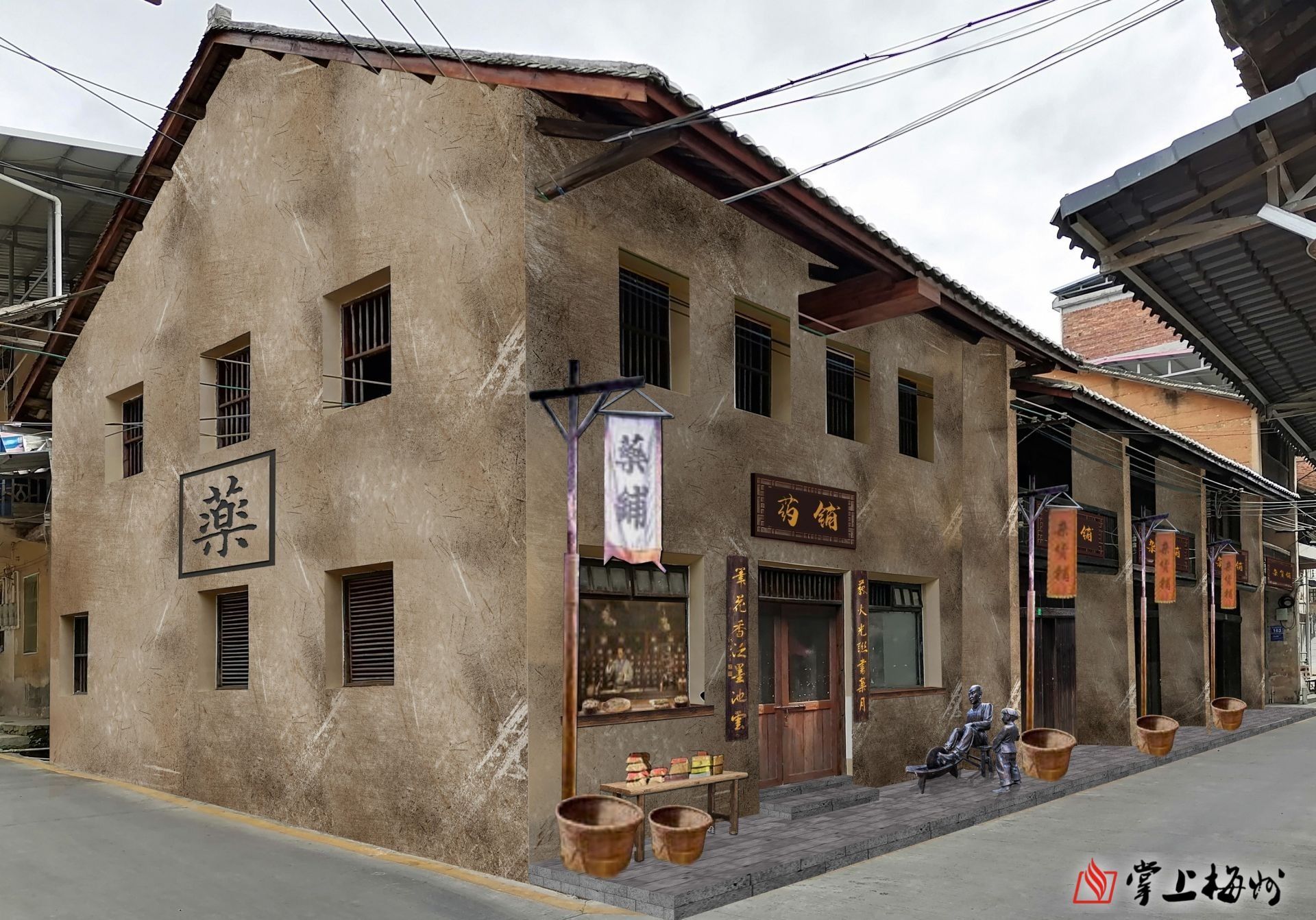 ↑紅軍藥鋪效果圖，該修繕項(xiàng)目正在加快推進(jìn)。 （長沙鎮(zhèn)供圖）